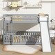 preview thumbnail 13 of 31, Twin Over Twin Low Pine Wood Bunk Bed with Guardrails, Slide and Ladder for Kids, No Slats Toddler Floor Bed with Fence and Door