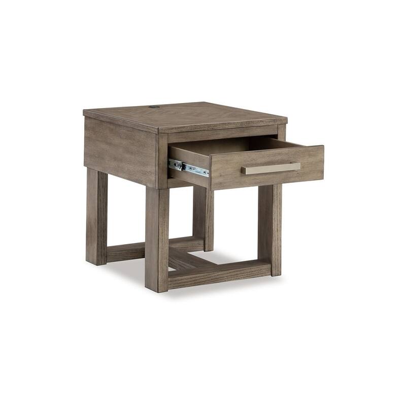 24 in. Weathered Gray Rectangle Wood End Table with USB Charging Ports