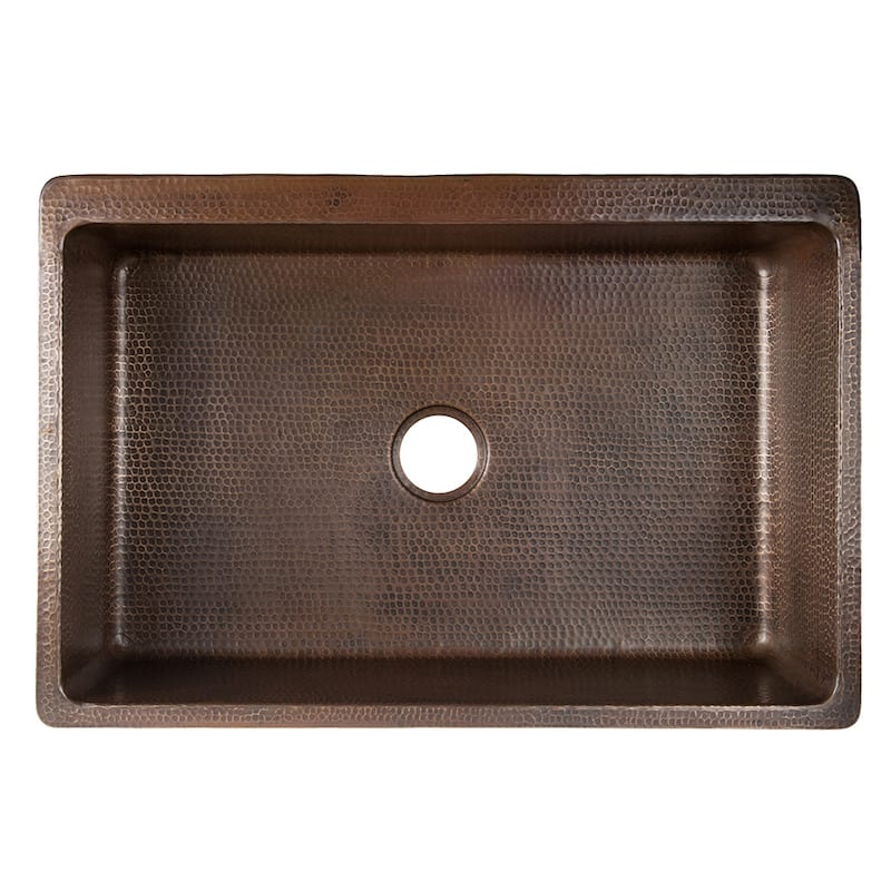 33-in Hammered Copper Kitchen Apron Single Basin Sink w/ Scroll Design and Accessories (KSP3_KASDB33229S-NB)