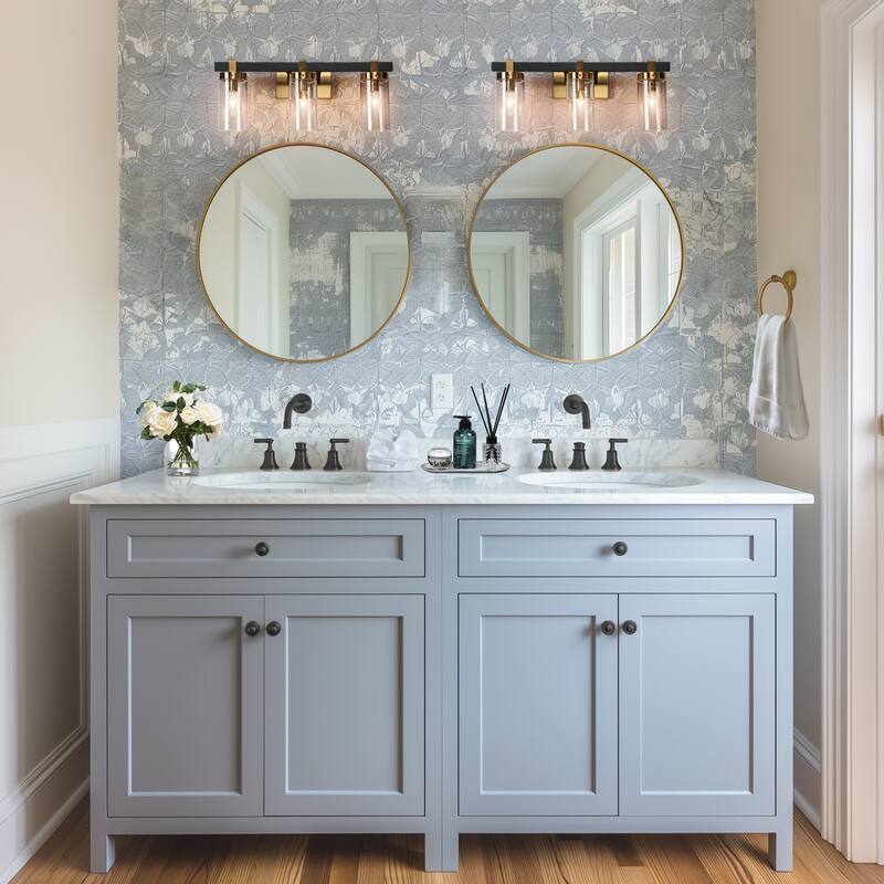 Modern Elegant 2/3-Light Black Gold Bathroom Vanity Light Dimmable Glass Wall Sconces