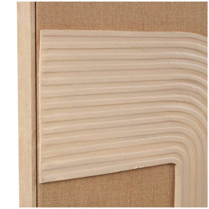 Brown Canvas Textured Abstract Framed Wall Art with Tan Ribbed Curve Shapes