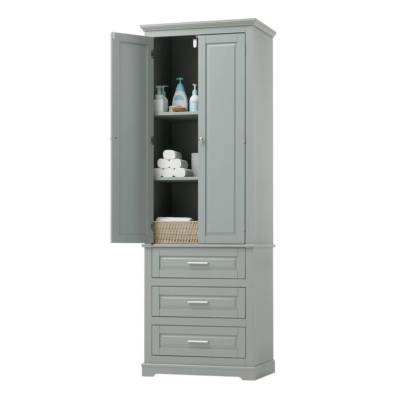 Tall Storage Cabinet with 3 Drawers, Bathroom & Office Organizer with Adjustable Shelves