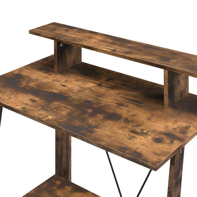 Modern Writing Desk with Storage Shelves and Sturdy Metal V-Back Reinforcement for Home or Office Workspace