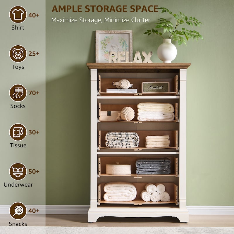 Farmhouse 5 Drawers Dresser, Wood Rustic Chest of Drawers for Bedroom