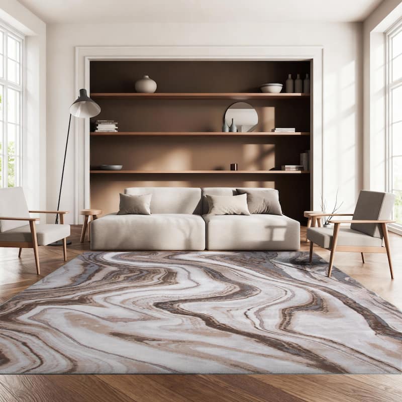 SAFAVIEH Craft Elvyra Modern Abstract Marble Pattern Rug - 9' x 12' - Gold/Grey