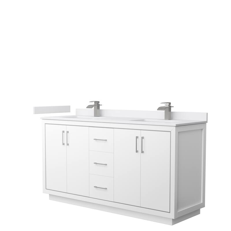 Icon Double Vanity Set, Cultured Marble Top, No Mirror - 66-Inch Double - White, Nickel Trim,White Cultured Marble Top