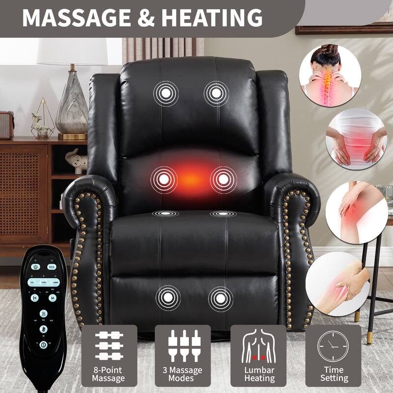 Manual Recliner Chair with Heat & Massage, Ergonomic Lounge Sofa Chair, Swivel Recliner Chair with Side Pocket