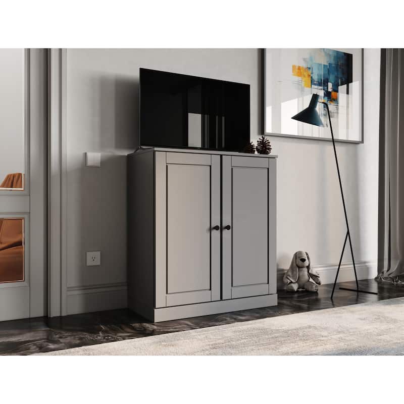 Palace Imports 100% Solid Wood TV Stand with Solid Doors for TVs up to 32" - Gray