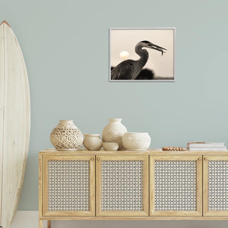 Stupell Heron Feeding on Fish Framed Giclee Art Design By Lori Deiter