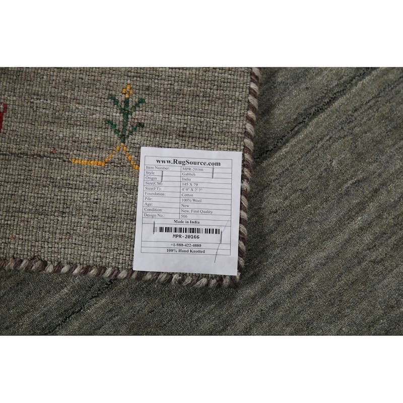 Grays & Green Striped Gabbeh Indian Rug Hand-Knotted Wool Carpet - 2'7"x 4'9"
