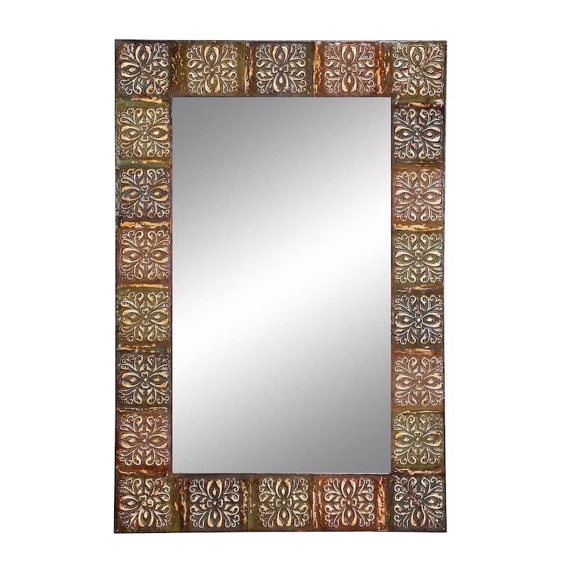 Multi Colored Metal Floral Room Wall Mirror with Embossed Metal