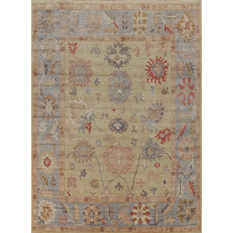 Hand Knotted Oriental 100% Wool Carpet Transitional All-Over Green Oushak Area Rug - 10' 3'' X 8' 7''
