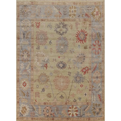 Hand Knotted Oriental 100% Wool Carpet Transitional All-Over Green Oushak Area Rug - 10' 3'' X 8' 7''