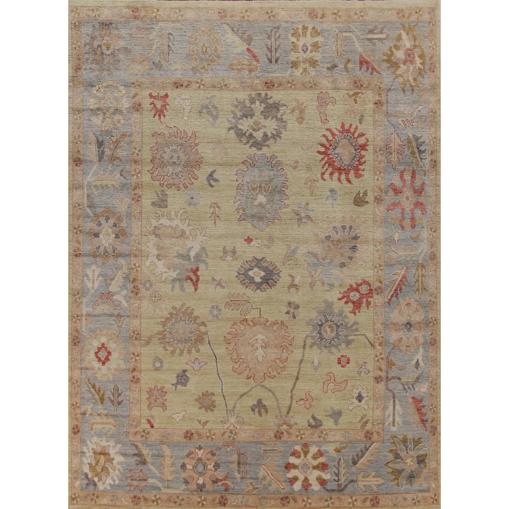 Hand Knotted Oriental 100% Wool Carpet Transitional All-Over Green Oushak Area Rug - 10' 3'' X 8' 7''