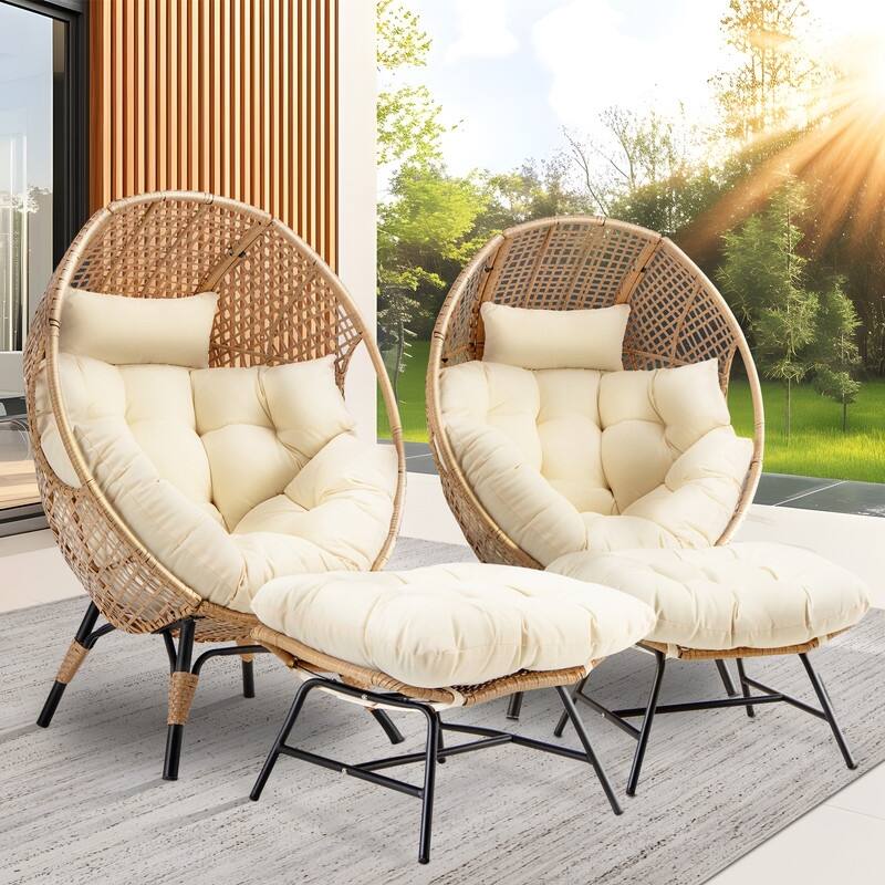 FINCATI Indoor Wicker Egg Chair Set with Ottoman, Cozy Accent Seating, 440 lbs Capacity