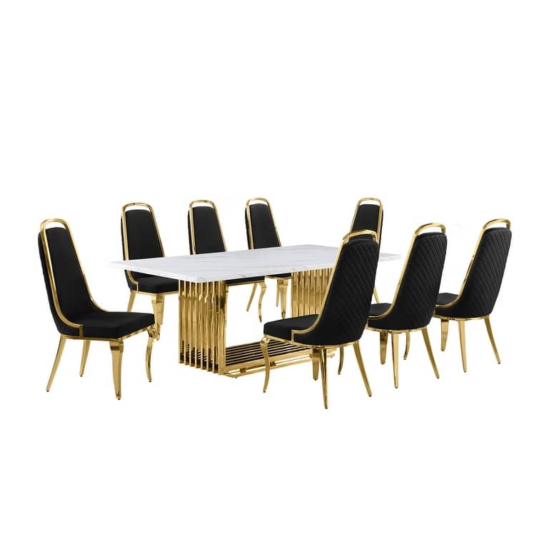 Best Quality Furniture D312/3-SC310-7 Dining Set with 79" White Marble Top
