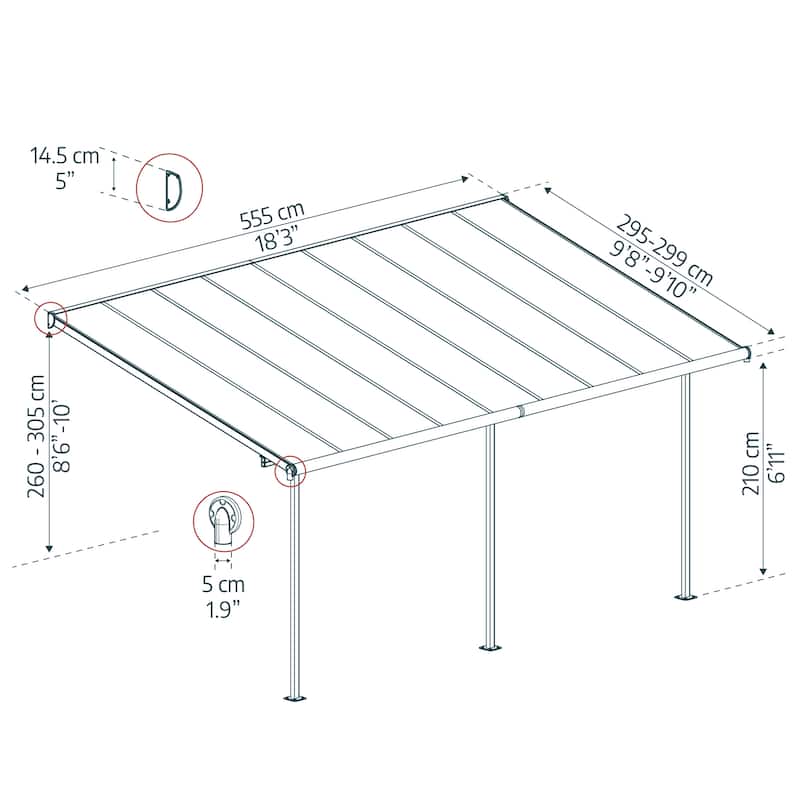 Sierra 10 ft. Gray/Gray Aluminum Patio Cover