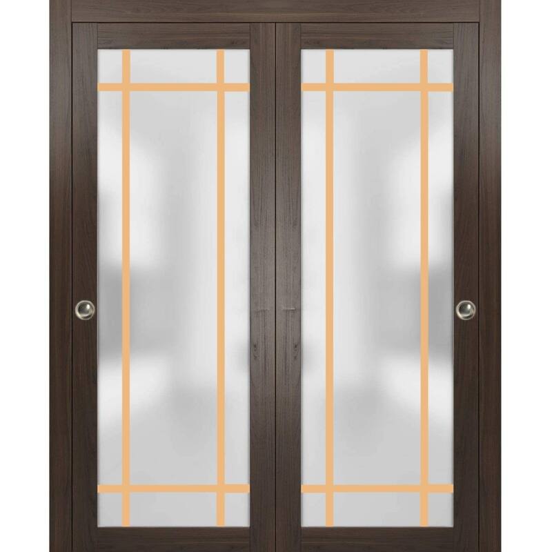 Bypass Doors 36 x 80 Planum 2113 Chocolate Ash Sturdy Rails - Grey - 60" x 84" ( 2* 30x84)