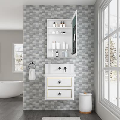 24'' W x 36'' H Bathroom Mirror Medicine Cabinet-Wooden Door, Wall Mounted Recessed or Surface, Bathroom Mirror with Storage
