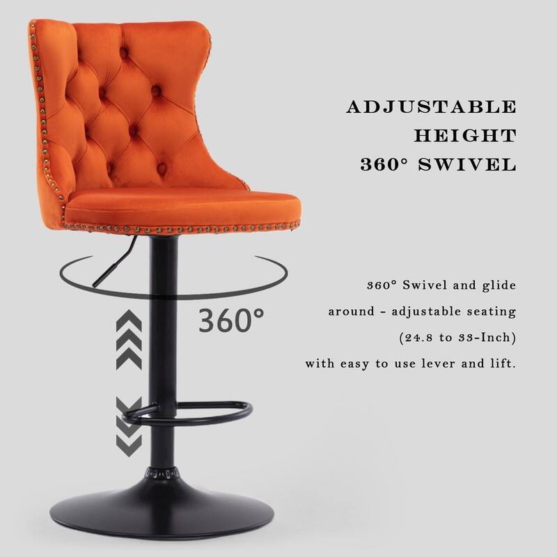 Velvet Upholstered Nailheads Tufted Swivel Bar Stools (Set of 6)