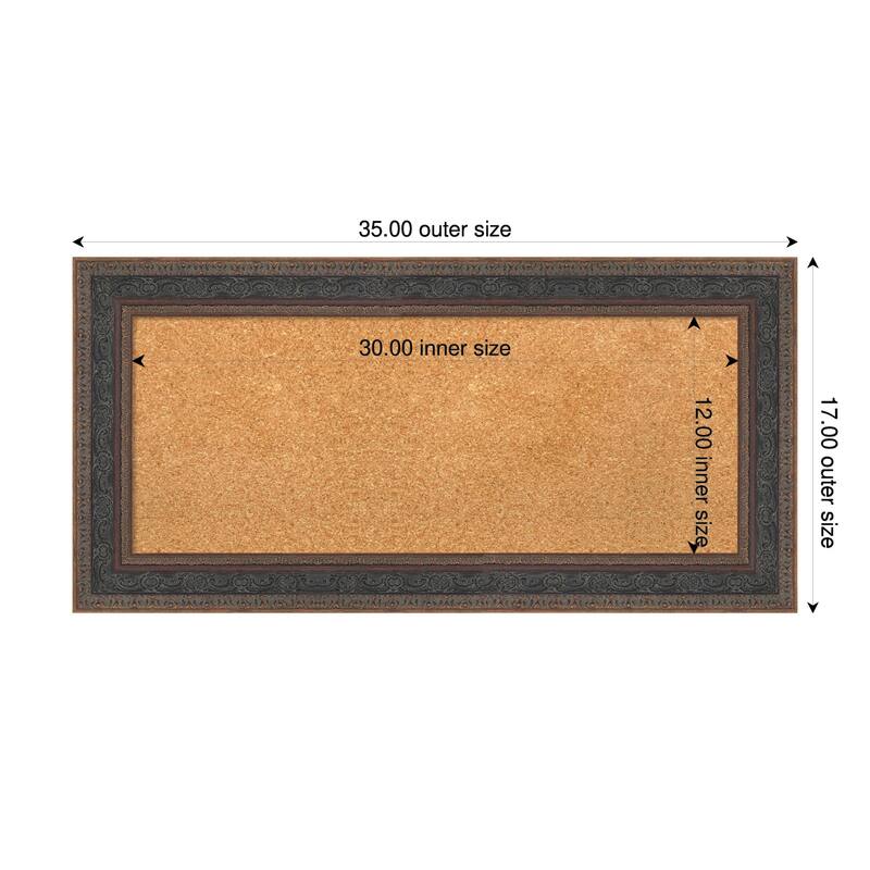 Attic Aged Bronze Wood Framed Cork Board - Bulletin Board, Organization Board, Pin Board - Natural - 35 x 17 in