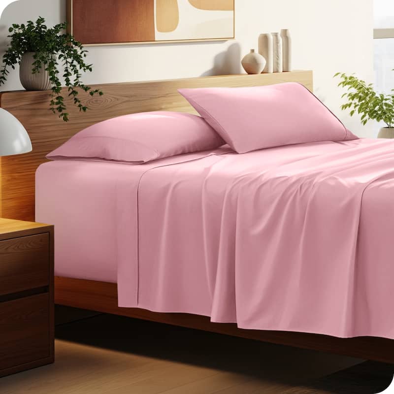 Bare Home 22 Inch Deep Pocket Microfiber Sheet Set - Split Head Flex King - Light Pink