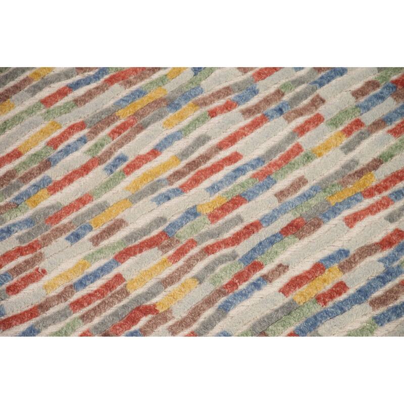Hand Knotted Oriental 100% Wool Carpet Modern Stripe Multi-Colored Abstract Area Rug - 7' 9'' X 5' 8''