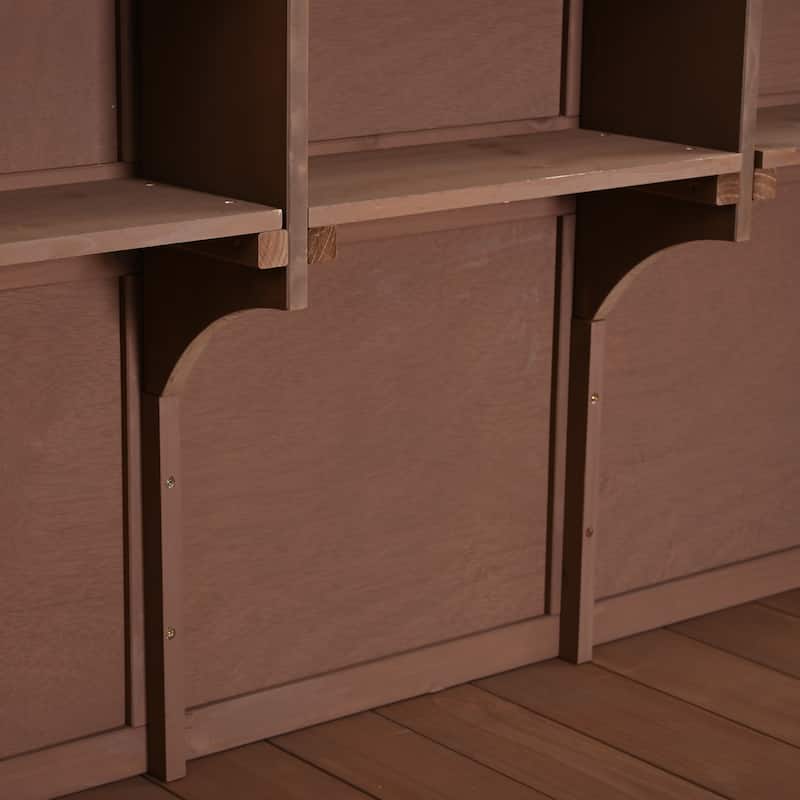 45" Fir Wood Outdoor Potting Bench with Hutch, Cabinets, and Drawers