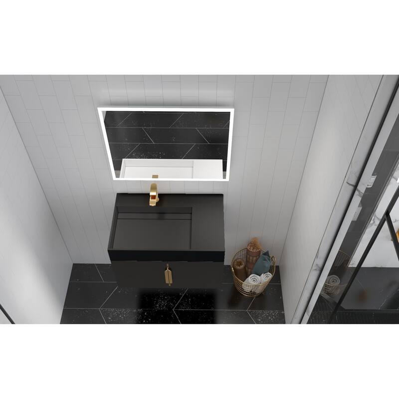 Amazon 30" Wall Mounted Bathroom Left Basin Vanity Set w/ Black Top