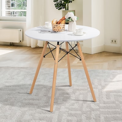 Dining Table Round White Modern Dining Table Solid Wooden Leg