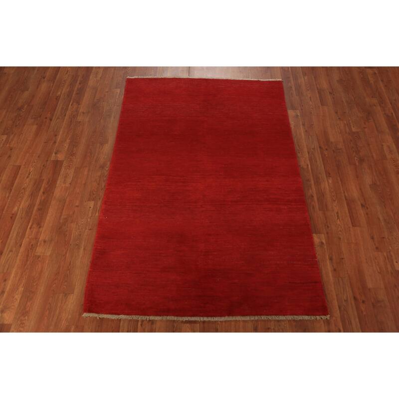 Red Gabbeh Modern Rug Hand-Knotted Wool Carpet - 3'10" x 5'10"