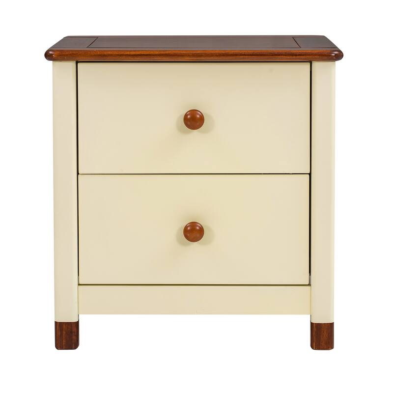 Wooden Nightstand with Two Drawers for Kids