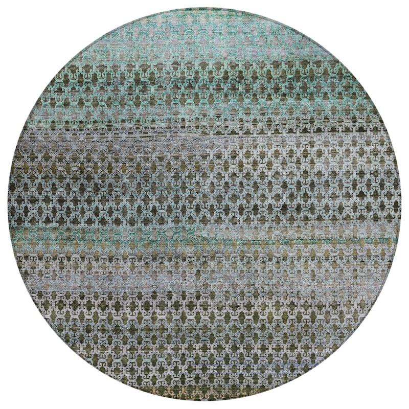 Machine Washable Indoor/Outdoor Stripe Medallions Chantille Rug