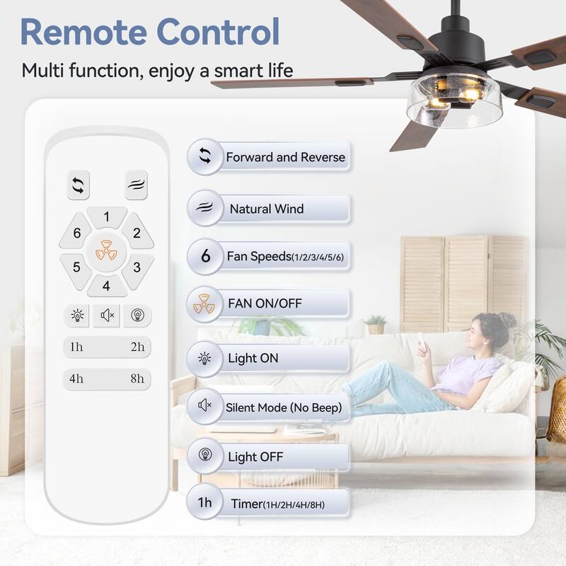 Industrial 52" Reversible 5-Blades Ceiling Fan with Remote and Light