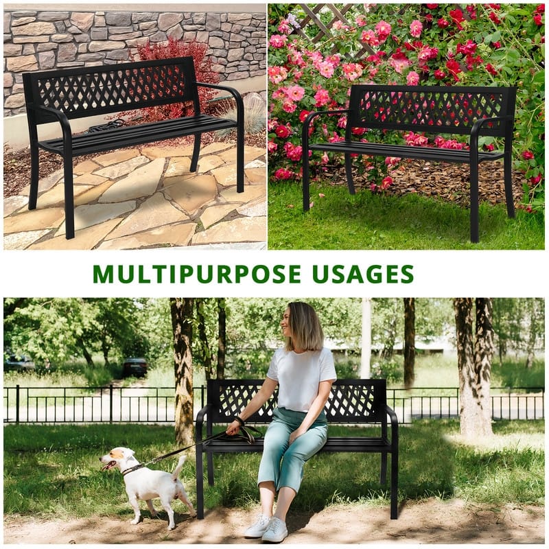 Outdoor 2-Person Black Metal Bench