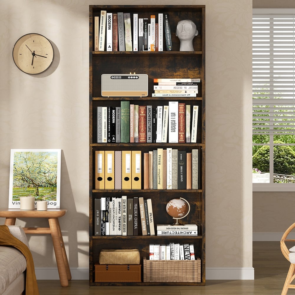 6-Tier Rustic Wooden Storage Bookshelf