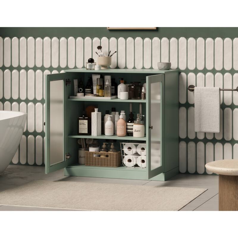Palace Imports 100% Solid Wood 32" Bathroom Cabinet with Frosted Glass Doors and Adjustable Shelves
