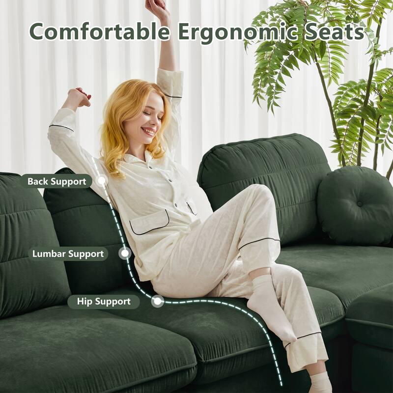 GDFStudio Sylvie Ashworth Chenille Cloud U-Shaped Loveseat Sofa with Movable Ottomans, Deep Seat