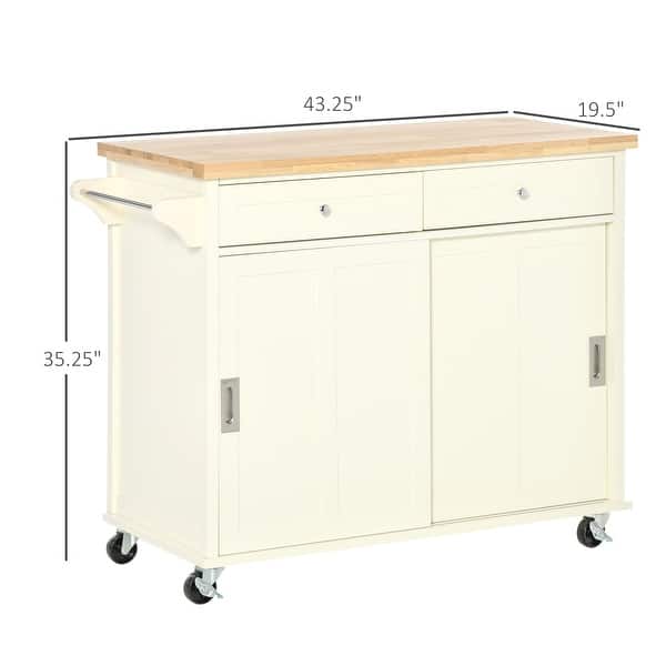 43" Kitchen Island, Kitchen Storage Cart on Wheels with Sliding