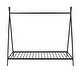 preview thumbnail 6 of 9, Black Twin Size Metal House Tent Floor Play Bed with Slat for Kids, Girls and Boys