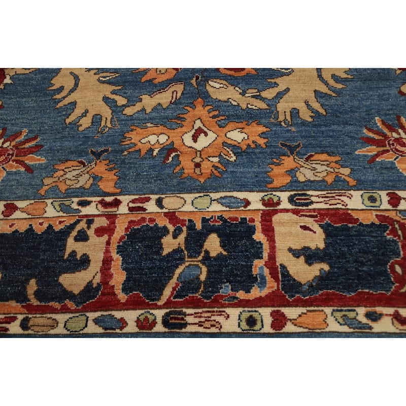 Hand Knotted Oriental 100% Wool Carpet Transitional Floral Navy Blue & Blues Oushak Area Rug - 9' 7'' X 8' 5''