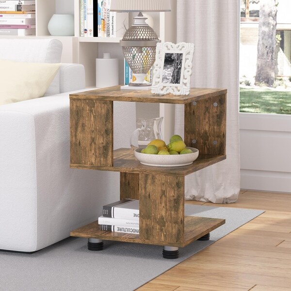 2-Tier Magic Cube Nightstand Hollow Rectangle Design Set of 2 - On