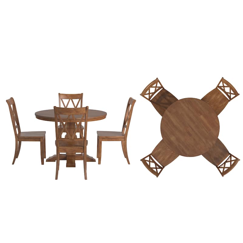 Ronda 45" Round Solid Wood Top Dining Set with X-Back Chairs