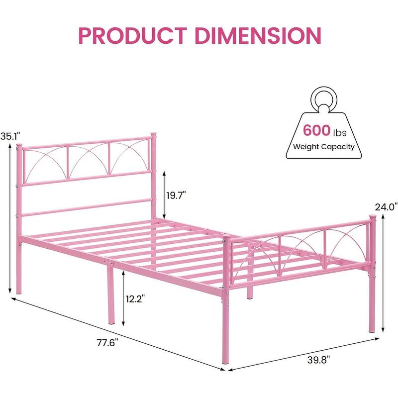 Twin Size Sturdy Modern Stylish Iron Bed Frame with Headboard