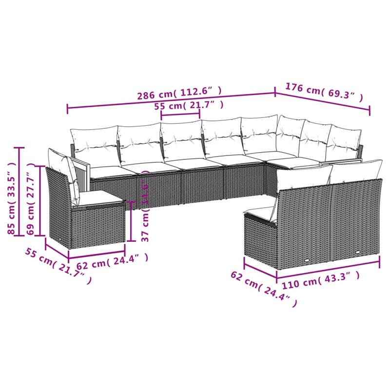 vidaXL Patio Sofa Set with Cushions Outdoor Conversation Furniture Poly Rattan