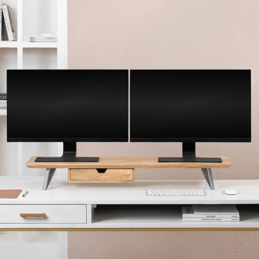 Jani Wood Monitor Stand Riser Desk - Ergonomic Design Stand, Desktop Organizer Table for Home, Office Workspace, Gaming Desk