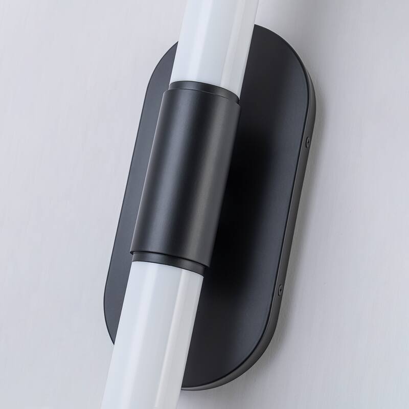 Mid-Century 2-Light Dimmable LED Wall Sconce - Black - H23.4" × W4.5" × D3.9"