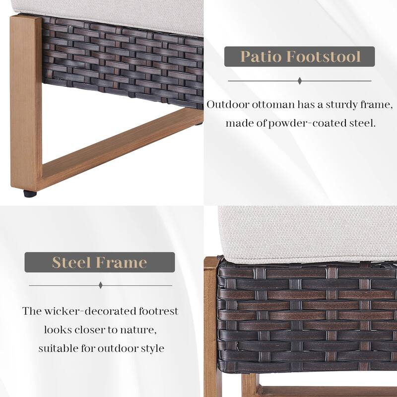 Gymojoy 2 Wicker Ottomans w/Removable Cushions