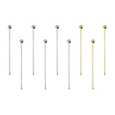 Metal Cocktail Toothpicks Round Bead Drink Picks 9Pcs (Silver, Gold, Rose Gold) - 4.25"
