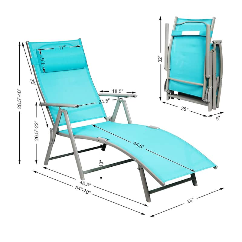 Outdoor Folding Chaise Lounge Chair Recliner with Adjustable Backrest